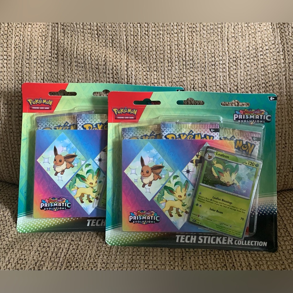 LOT OF 2 Pokemon Prismatic Evolutions Tech Sticker Collection LEAFEON Sealed NEW - Picture 3 of 5